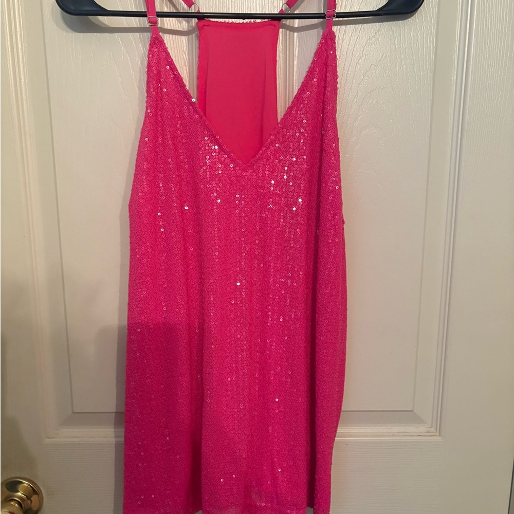 Pink Sequin Sleeveless Camisole Top